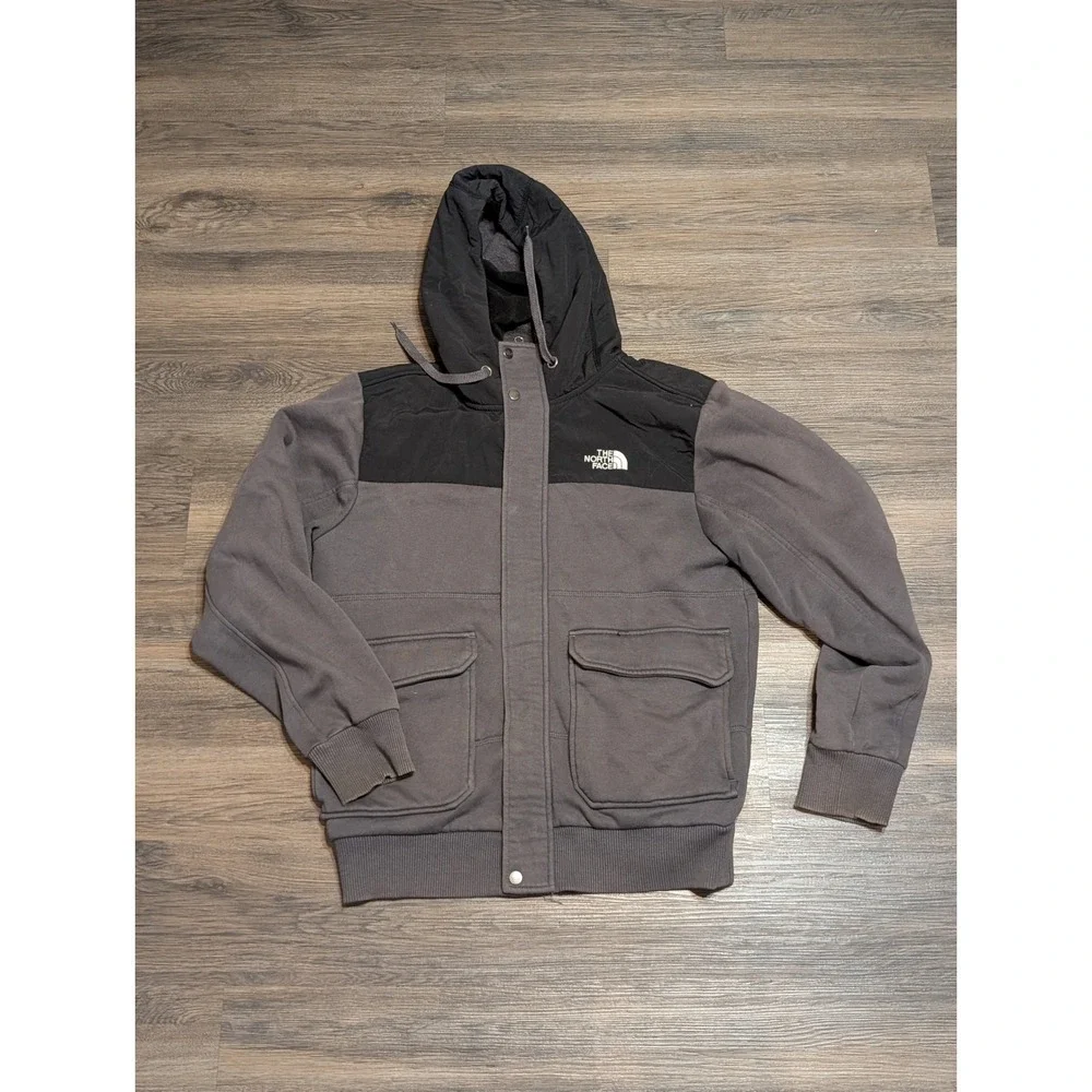 The North Face Mens Gray Black Full Zip Fleece Hoodie Jacket‎ Size M Colorblock